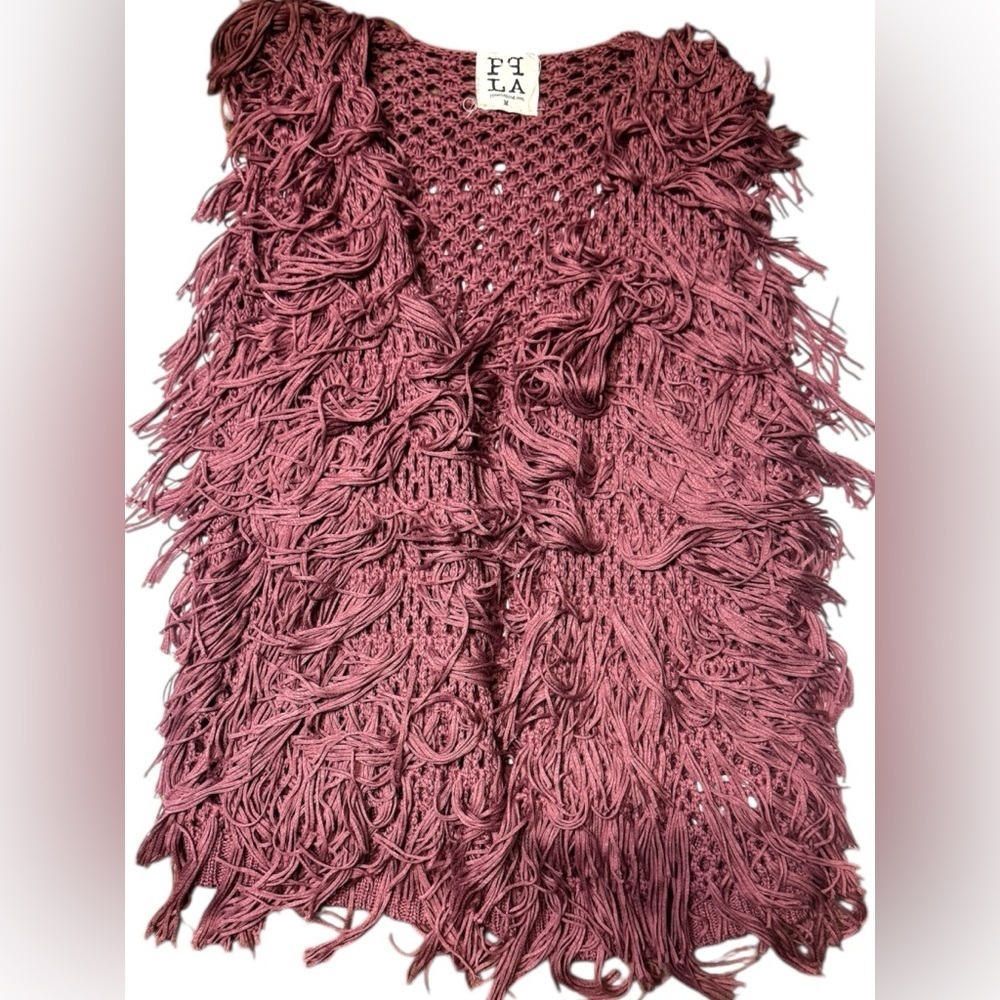 PPLA Crochet Boho FLOUNDER VEST Cardigan IN MAUVE Size Medium Gypsy Hippie Chic